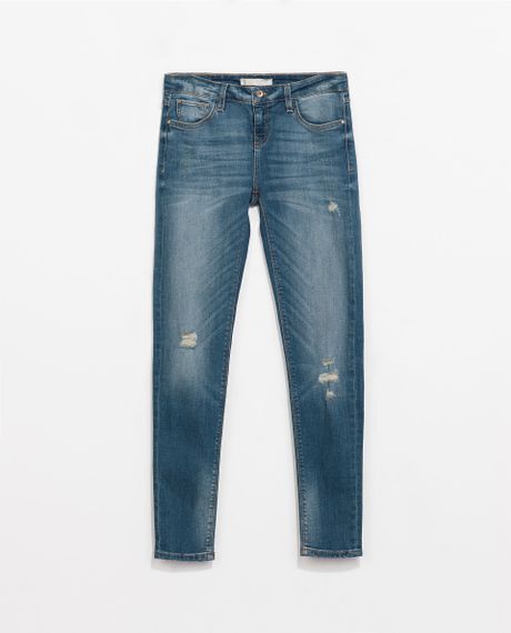 Zara Ripped Skinny Jeans in Blue (Indigo) | Lyst