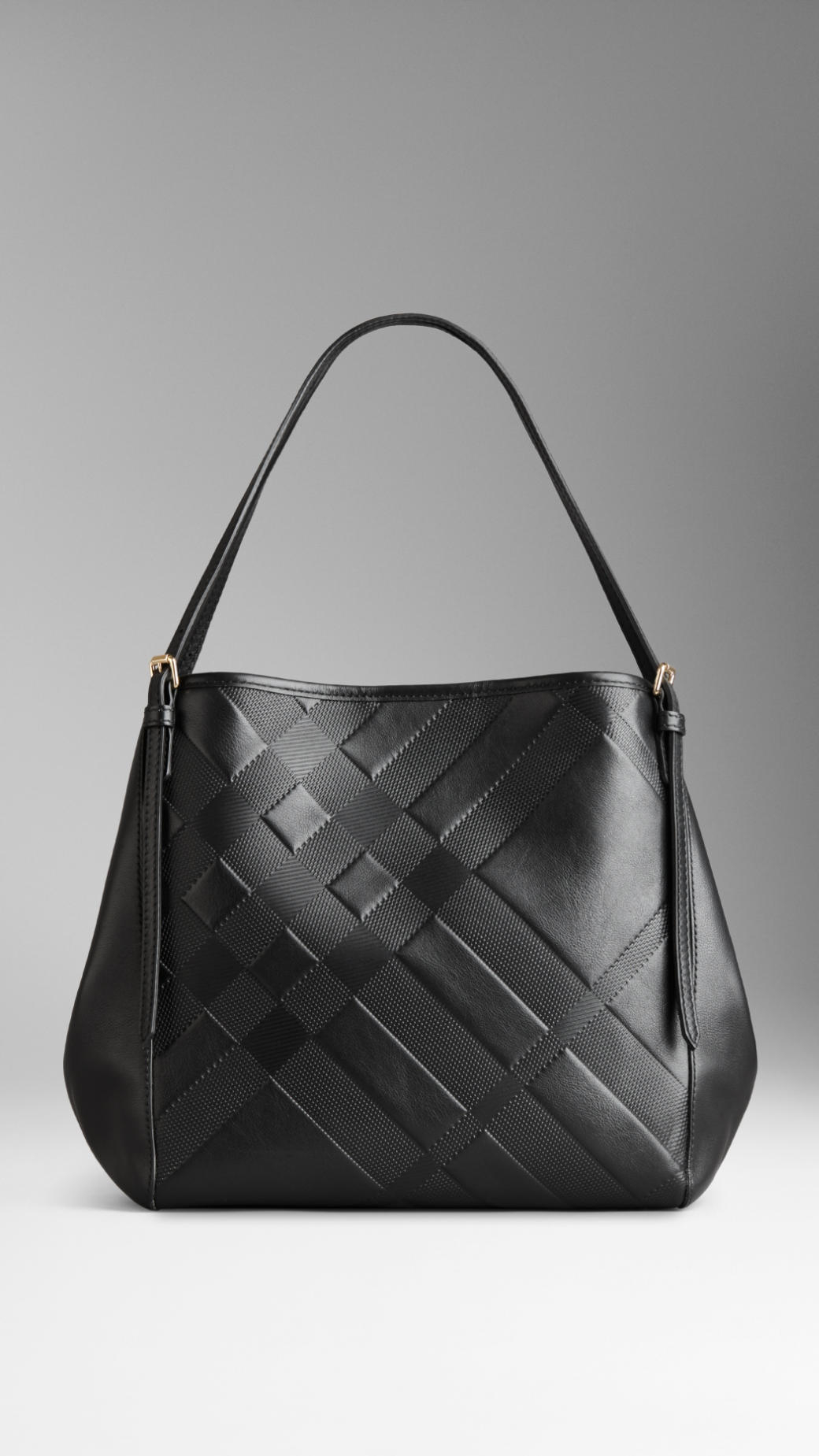 Burberry Small Embossed Check Leather Tote Bag in Black | Lyst