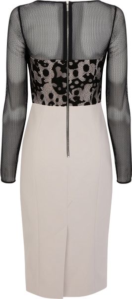 Karen Millen Long Sleeve Lace Dress in Black (Cream) | Lyst