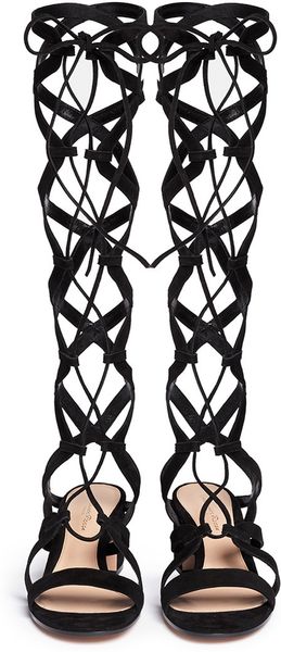 Gianvito Rossi Suede Knee High Lace-Up Gladiator Sandals in Black ...