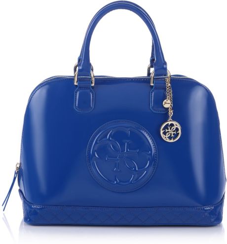 guess high shine dome satchel bag in blue lyst guess high shine dome satchel bag in blue lyst