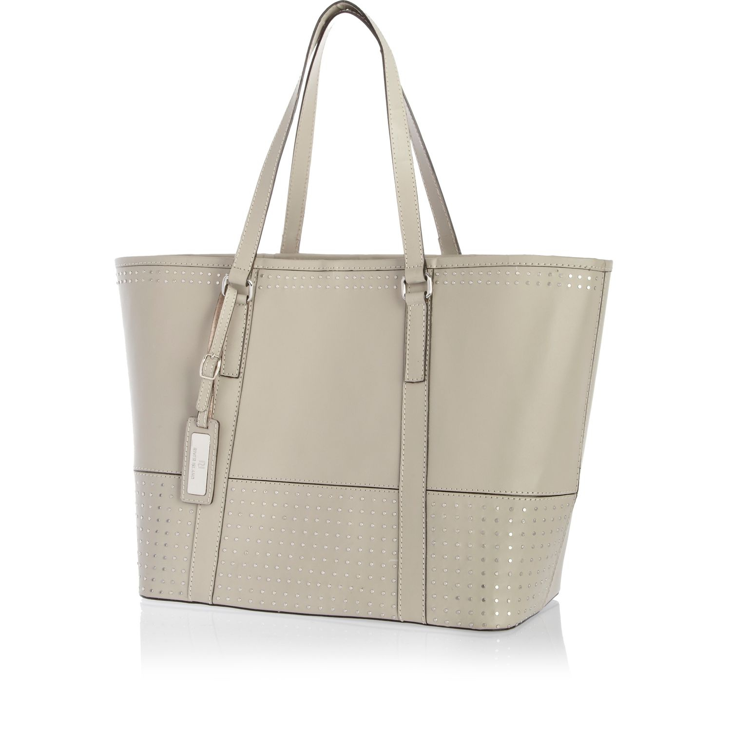 River Island Grey Leather Studded Panel Tote Bag in Gray (grey) | Lyst