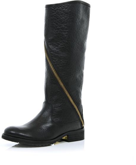 River Island Black Asymmetric Zip Knee High Boots in Black | Lyst River Island Black Asymmetric Zip Knee High Boots in Black | Lyst