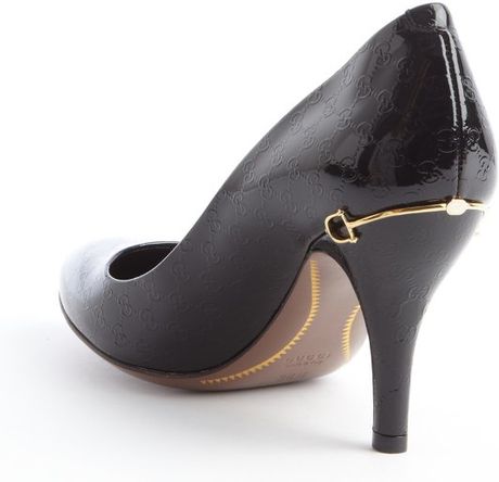 Gucci Black Ssima Patent Leather Horsebit Heel Pumps in Black - Lyst