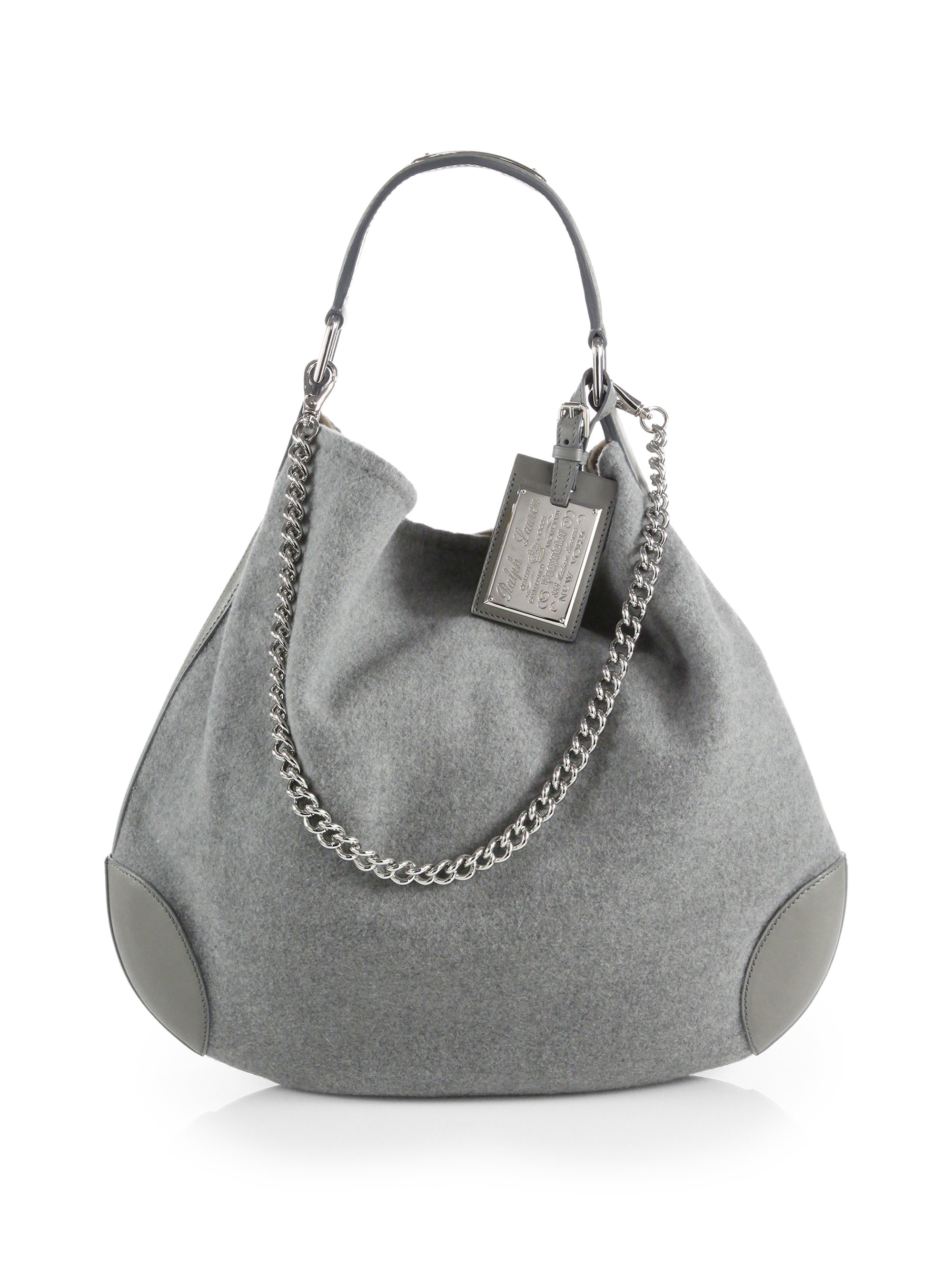 Ralph Lauren Collection Cashmere Leather Hobo Bag in Gray (GREY) | Lyst
