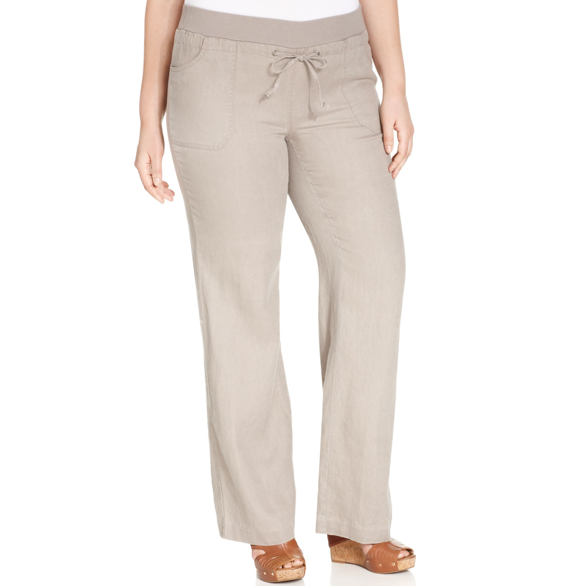 Inc International Concepts Plus Size Wideleg Linen Pants in Beige