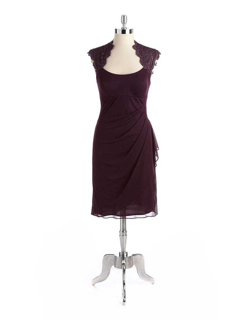 Xscape Metallic Lace And Chiffon Cocktail Dress in Purple (PLUM)