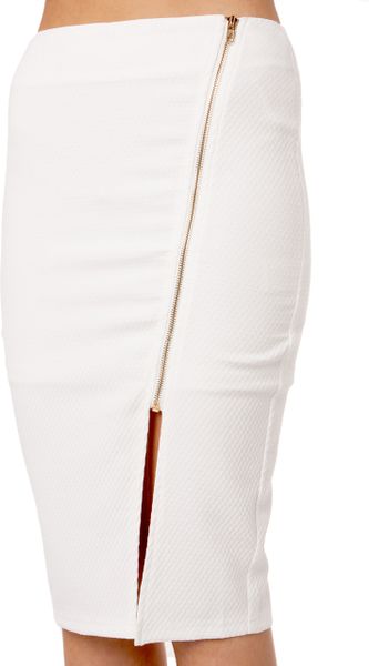 Akira Pencil Skirt W Zipper in White