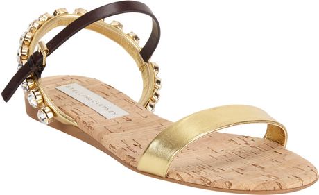 Stella Mccartney Jeweled Slingback Flat Sandal in Gold | Lyst