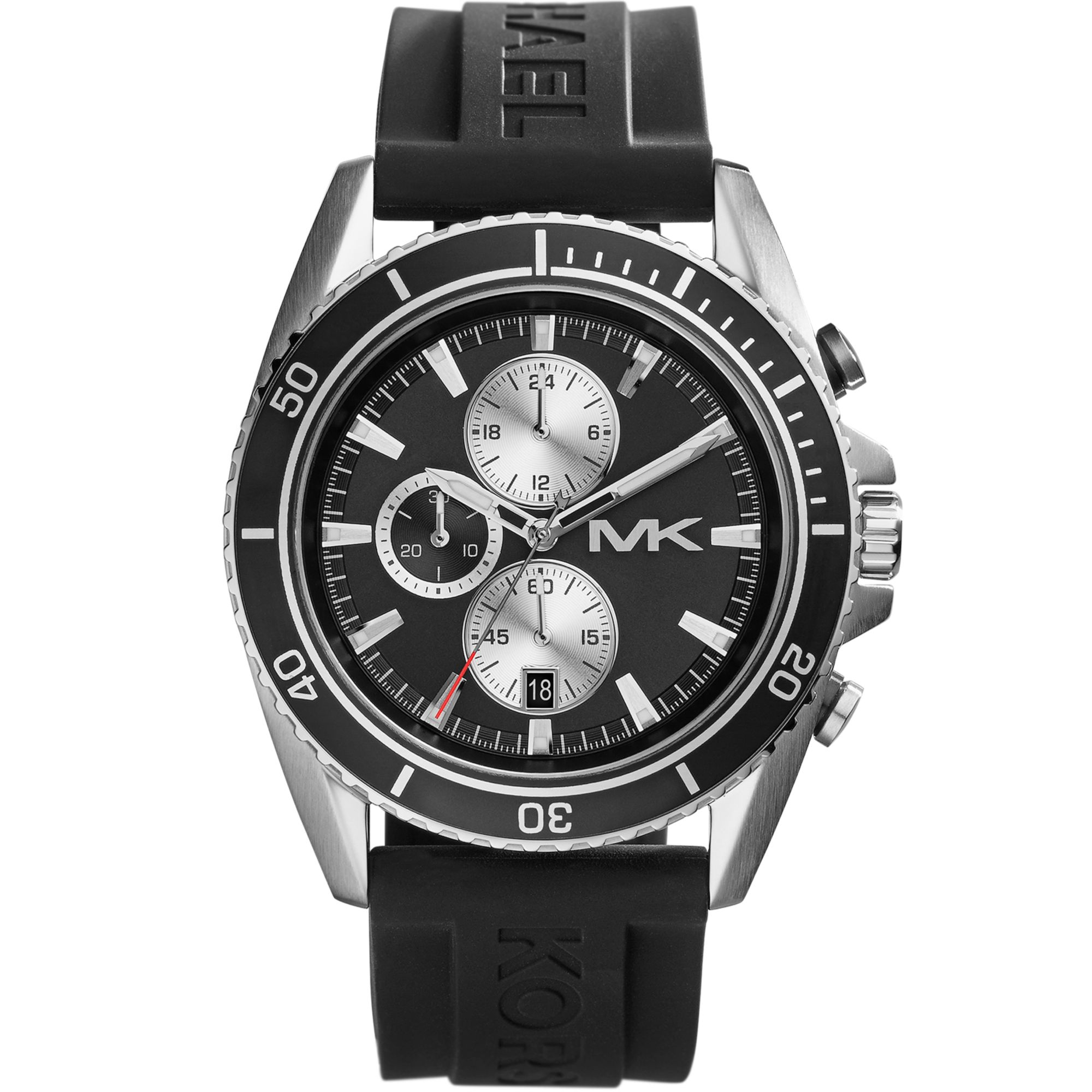 Michael Kors Men'S Chronograph Lansing Black Silicone Strap Watch 45Mm