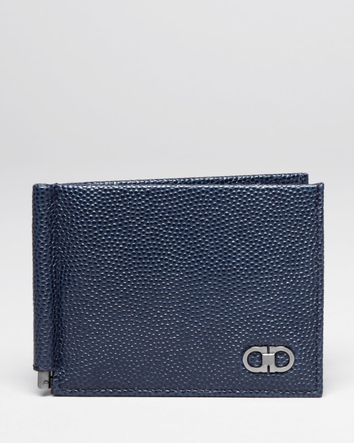 Ferragamo TenForty One Pebbled Leather Money Clip Wallet in Blue for