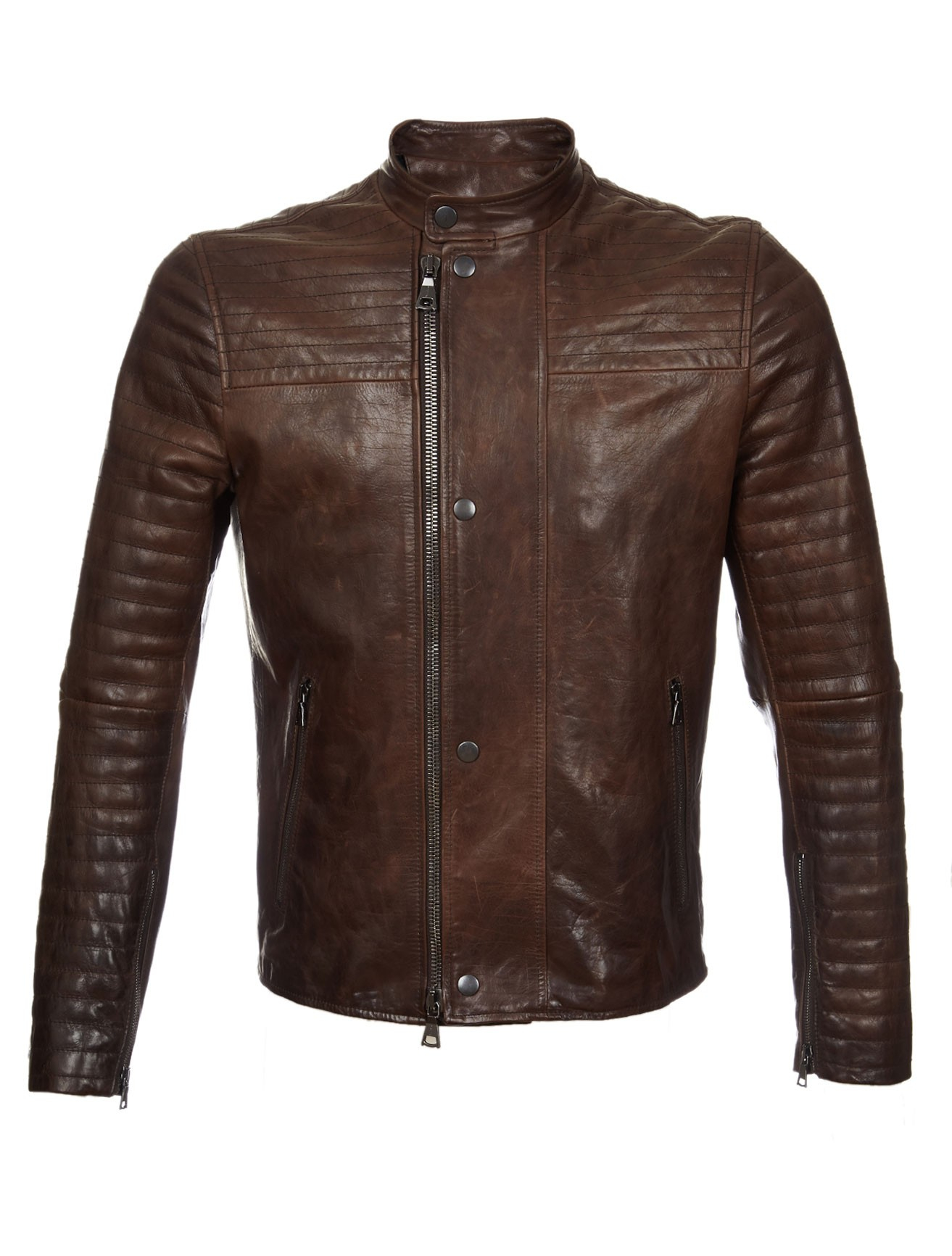 John Varvatos Leather Double Breasted Jacket in Brown for Men Lyst
