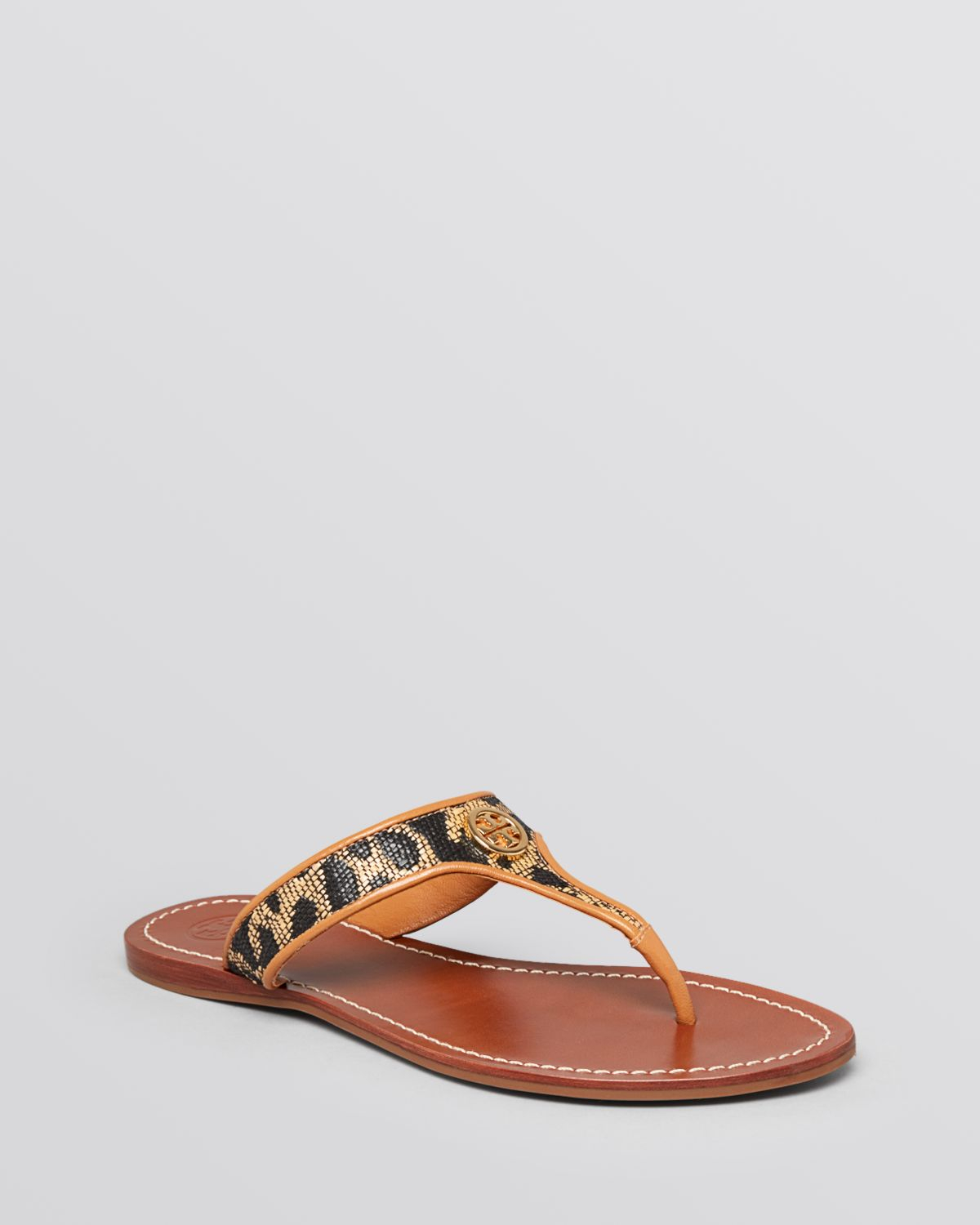 Tory Burch Flat Thong Sandals Cameron in Animal (NaturalTan Leopard ...