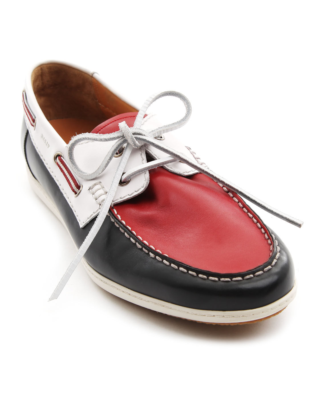 Bally Udal Red White and Blue Leather Boat Shoes in Blue