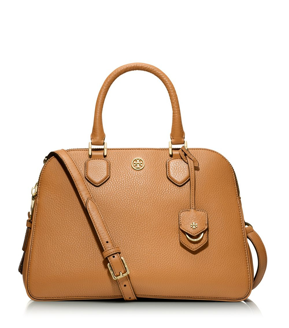 Tory Burch Robinson Pebbled TripleZip Satchel in Brown (TIGERS EYE) Lyst