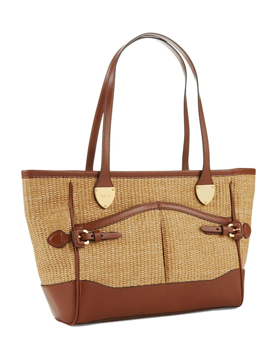 Lauren By Ralph Lauren Gipson Woven Straw Shopper Tote Bag in Brown