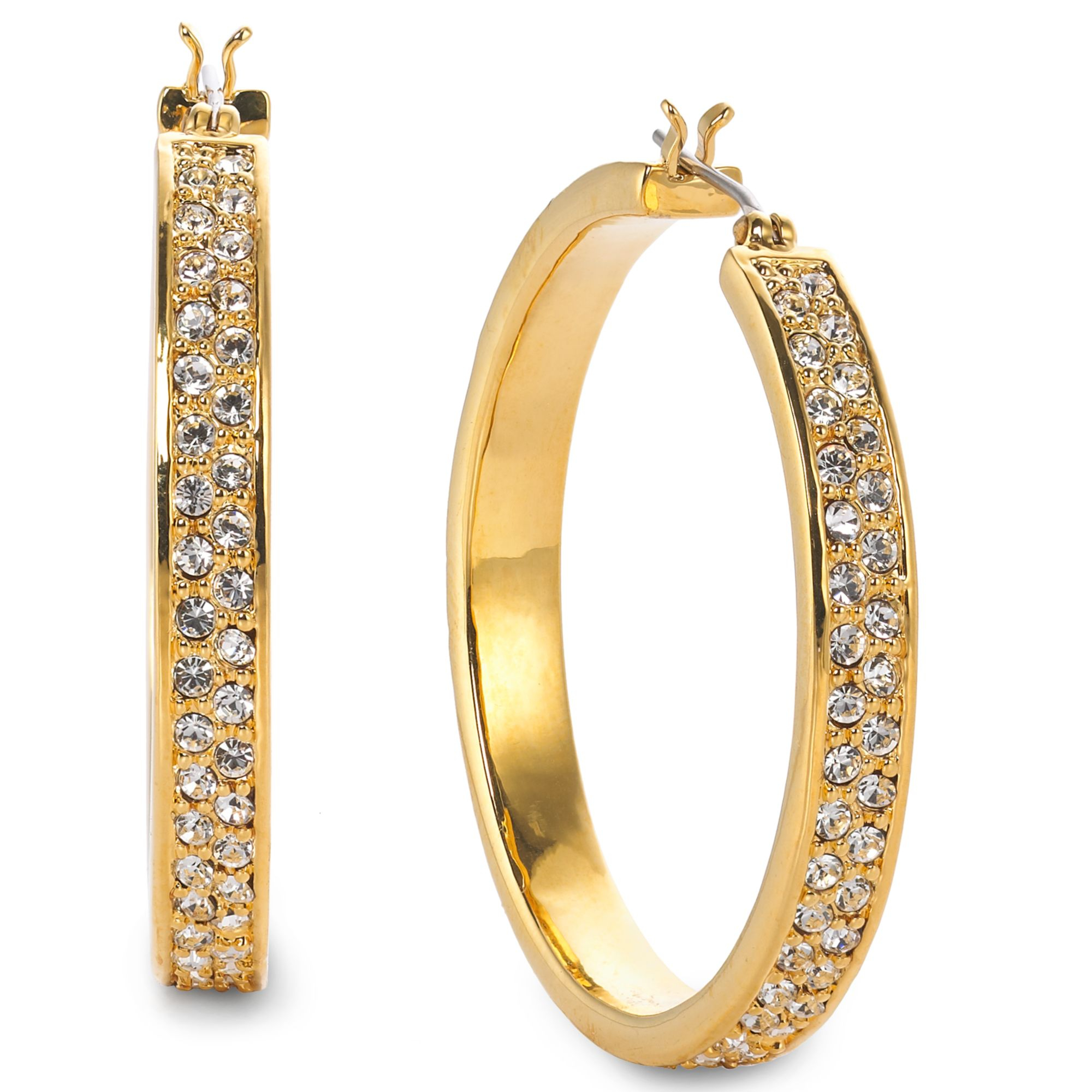 Lauren By Ralph Lauren Gold Tone Pave Crystal Medium Hoop