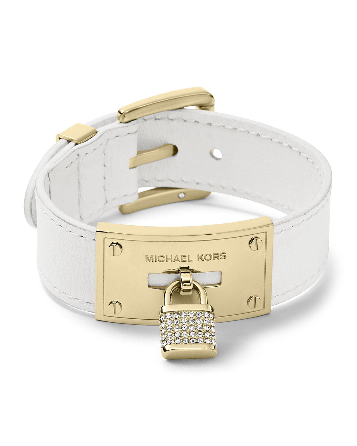 ... Kors Leather Wrap Padlock Bracelet Goldenwhite in White (GOLDWHITE