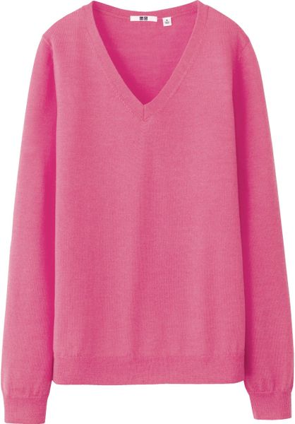 Uniqlo Efm V Neck Sweater in Pink | Lyst