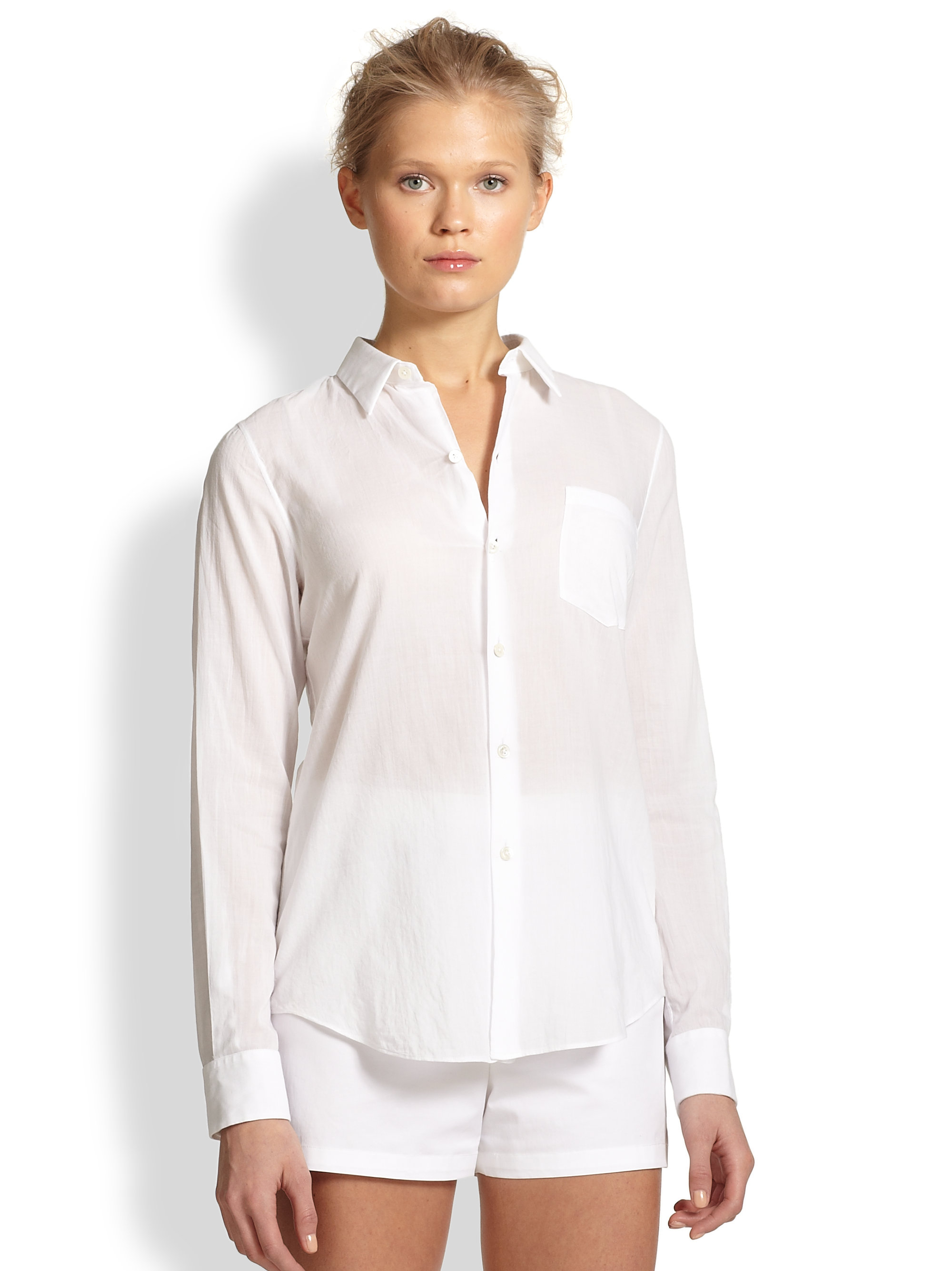 Theory Sheer Cotton Voile Shirt in White | Lyst