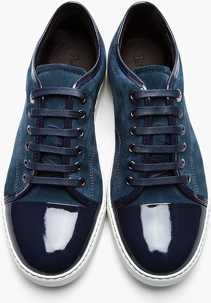 lanvin navy suede sneakers