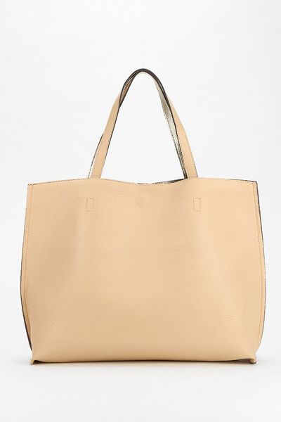 Urban Outfitters Reversible Vegan Leather Tote Bag in Beige (STONE)