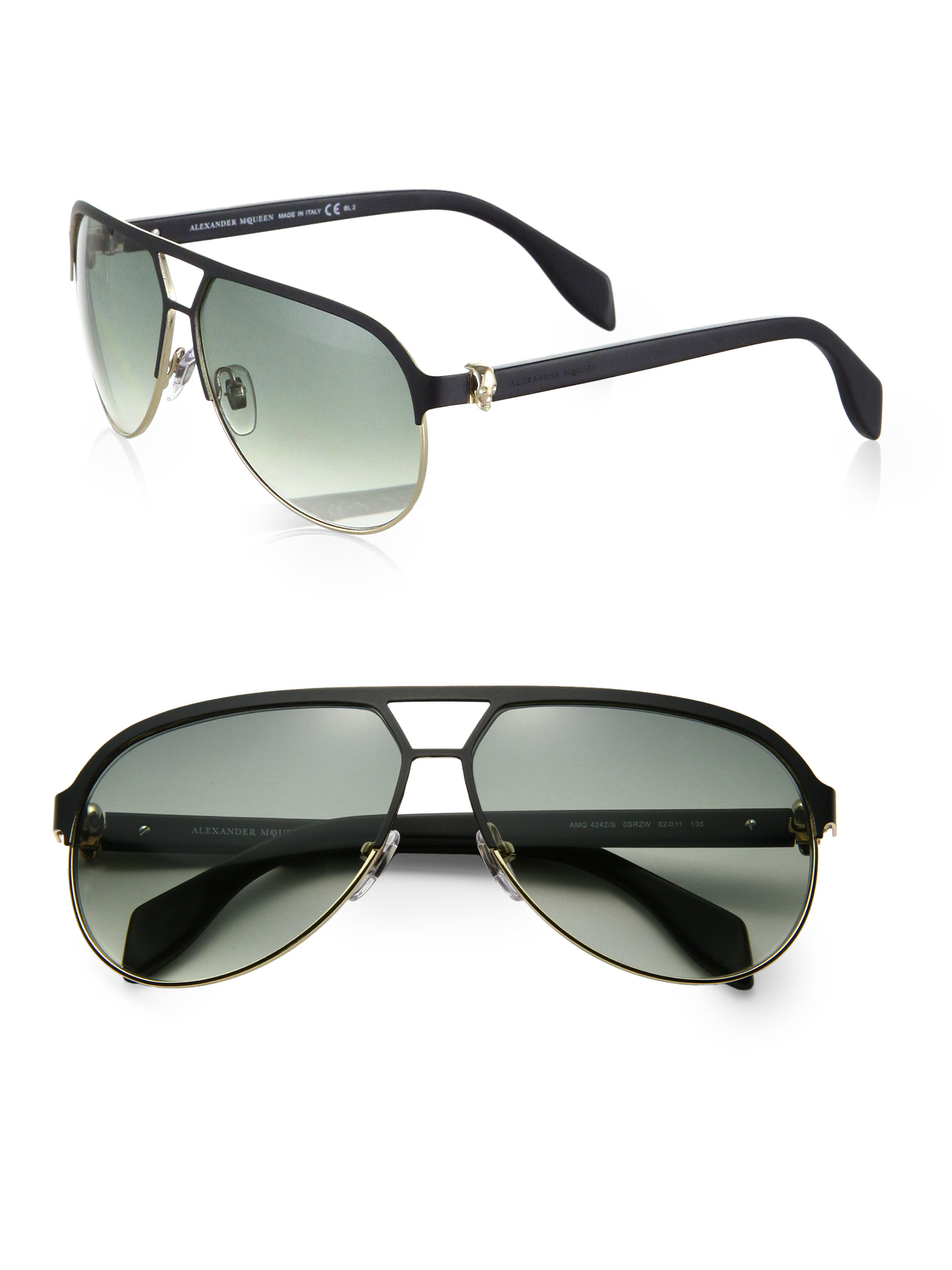 Alexander Mcqueen Acetate Metal Aviator Sunglasses in Black for Men