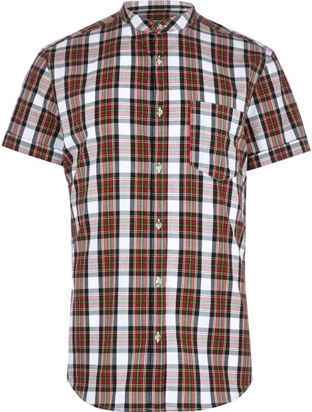 red grandad collar shirt