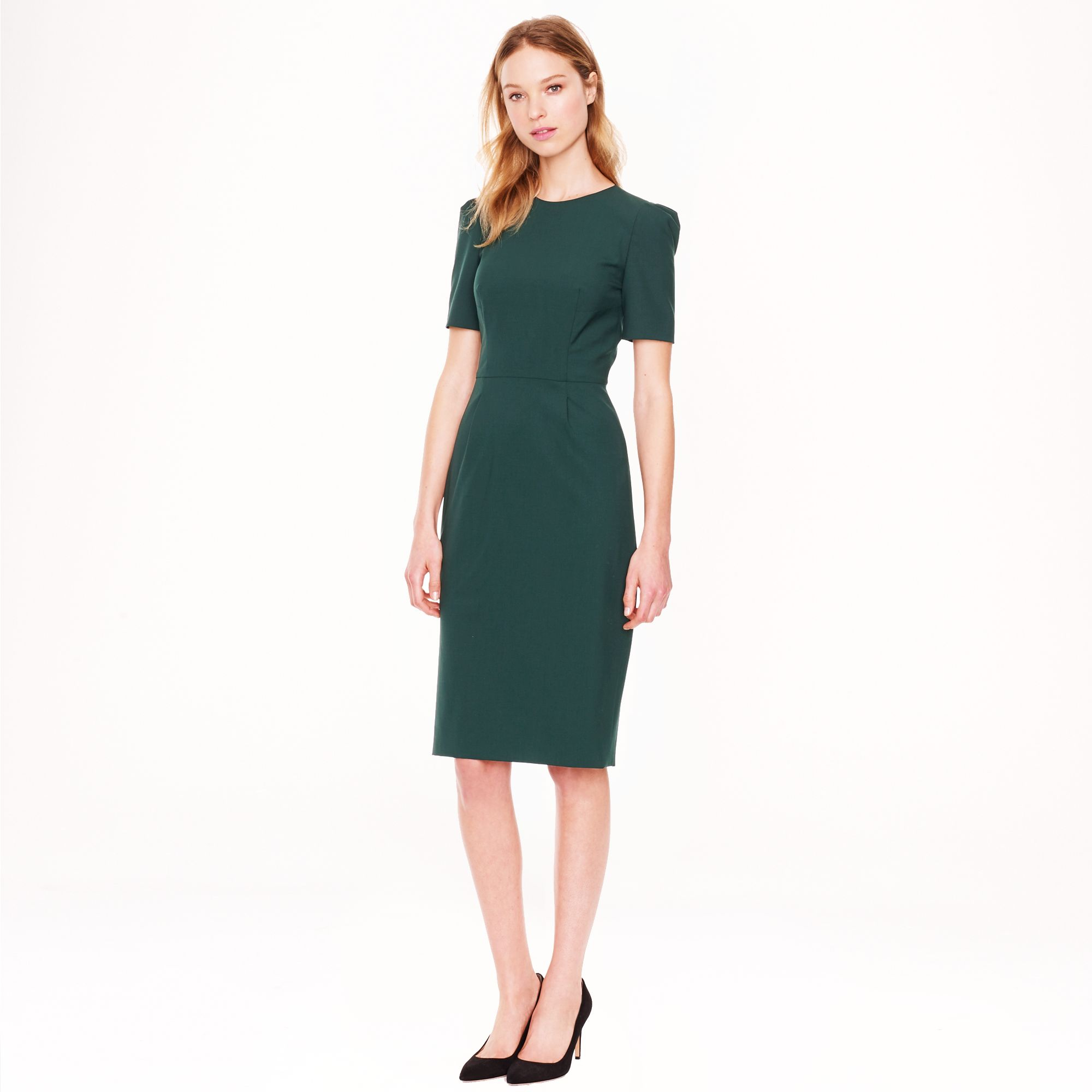 J.crew Petite Kelsey Dress in Italian Stretch Wool in Green (pack green