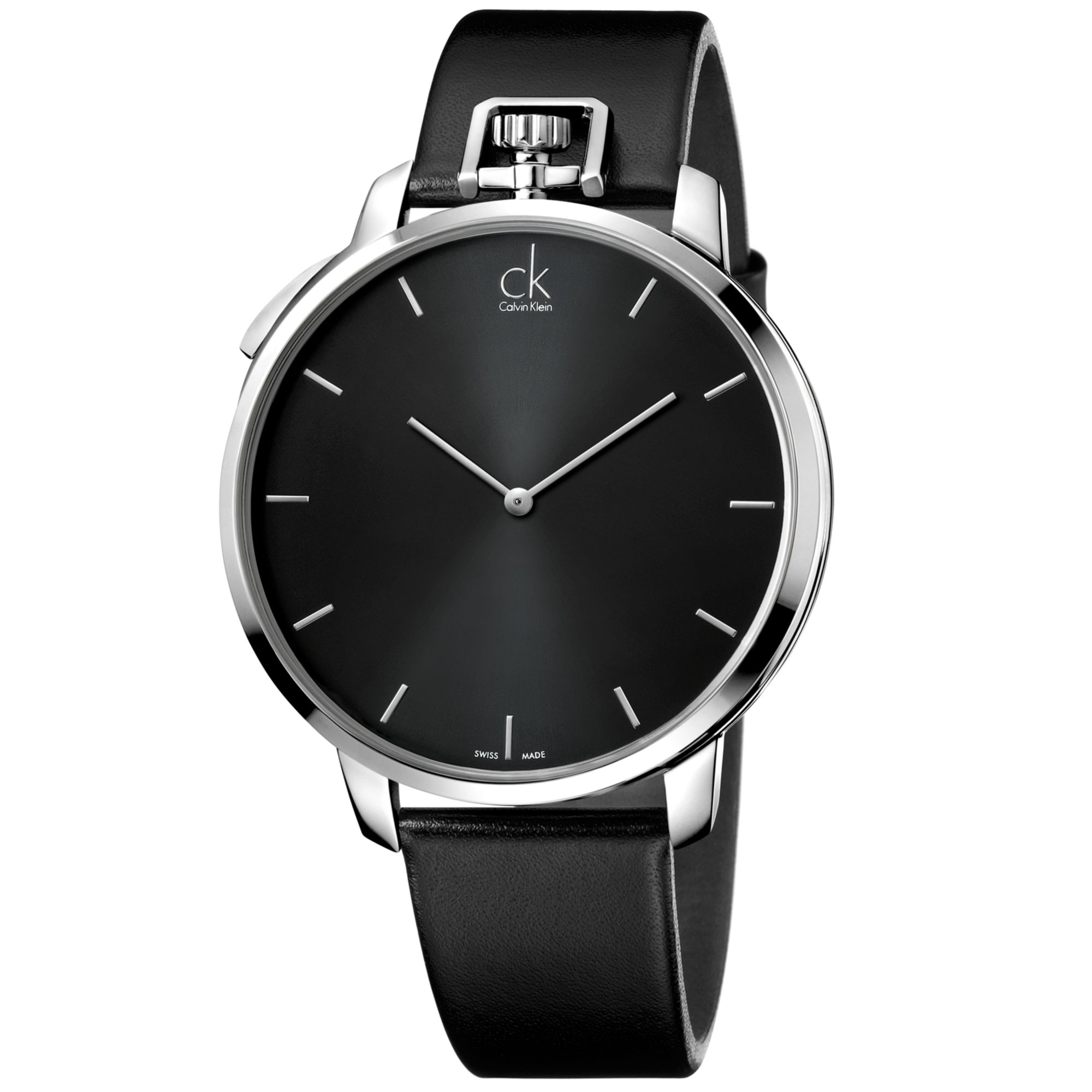 Calvin Klein Ck Mens Swiss Exceptional Black Leather Strap Watch 48mm ...