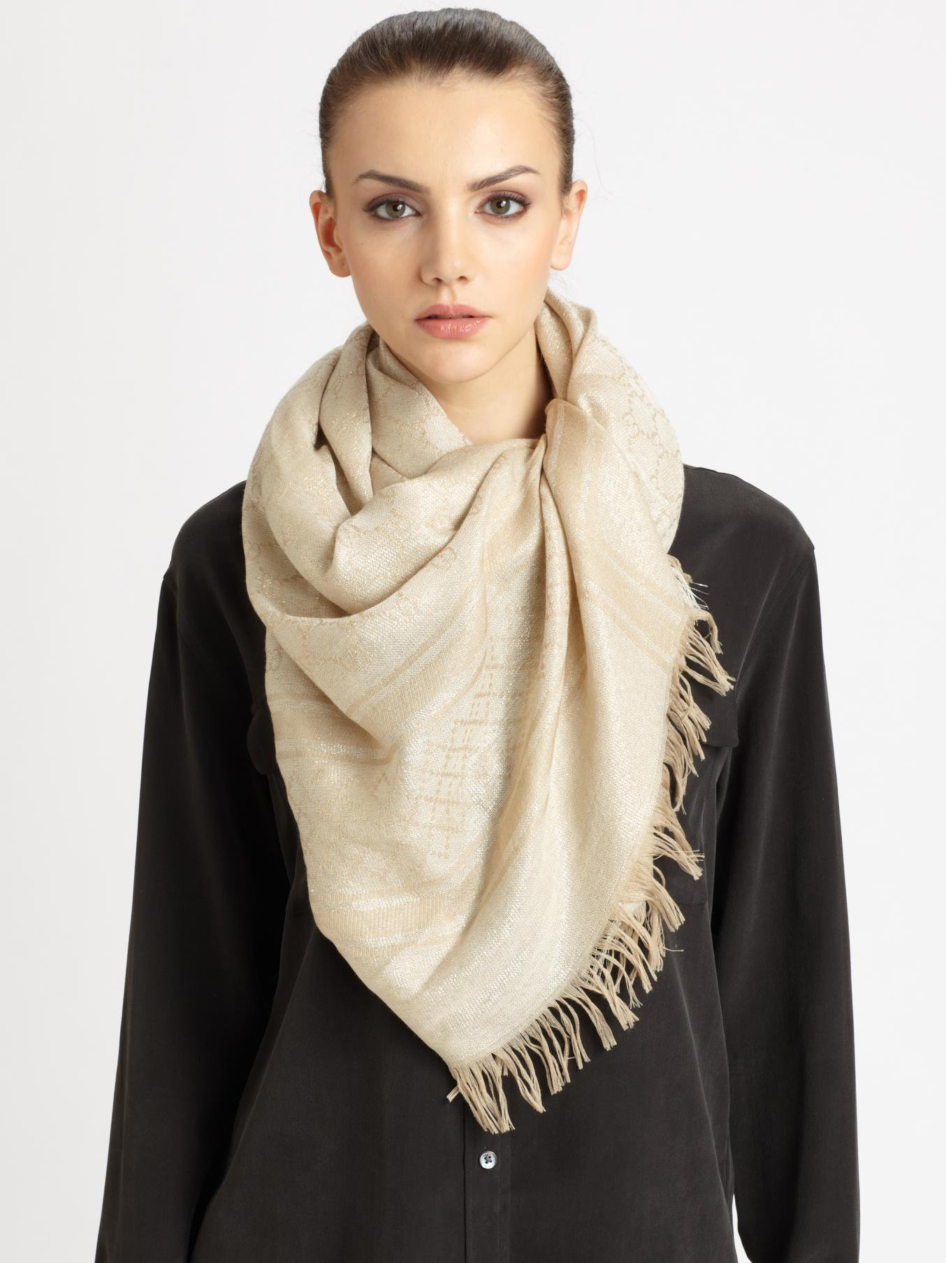 Gucci Gg Metallic Pattern Shawl in White (ivory) Lyst