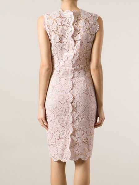 Valentino Lace Fitted Dress in Pink (pink  purple)