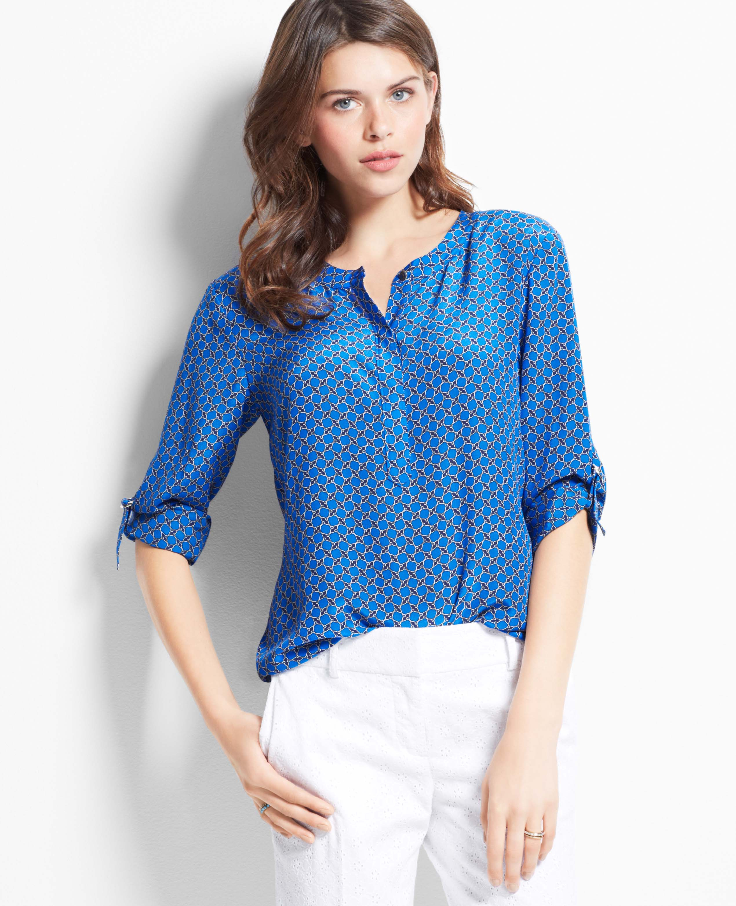 Ann Taylor Rope Print Camp Shirt in Blue (Regatta Bay) Lyst