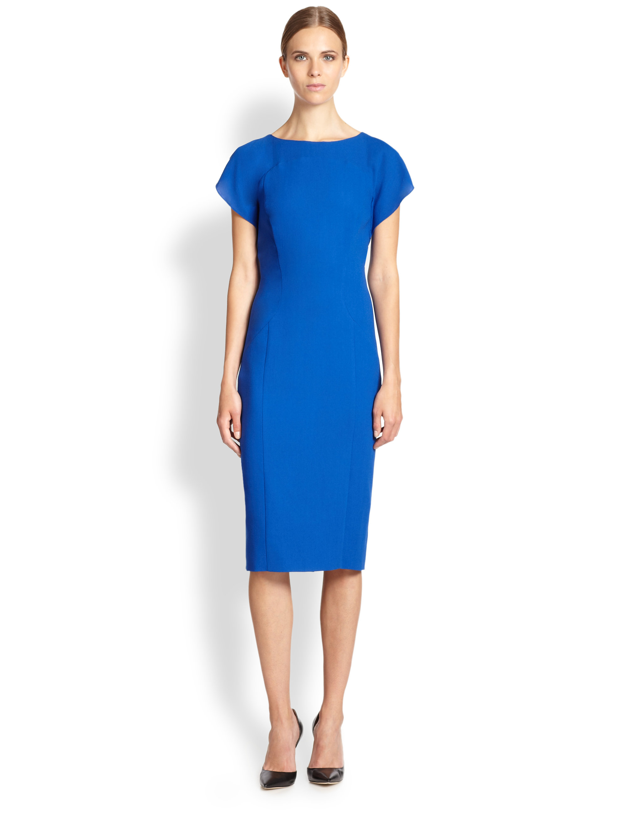 Carolina Herrera FlutterSleeve Dress in Blue (COBALT)