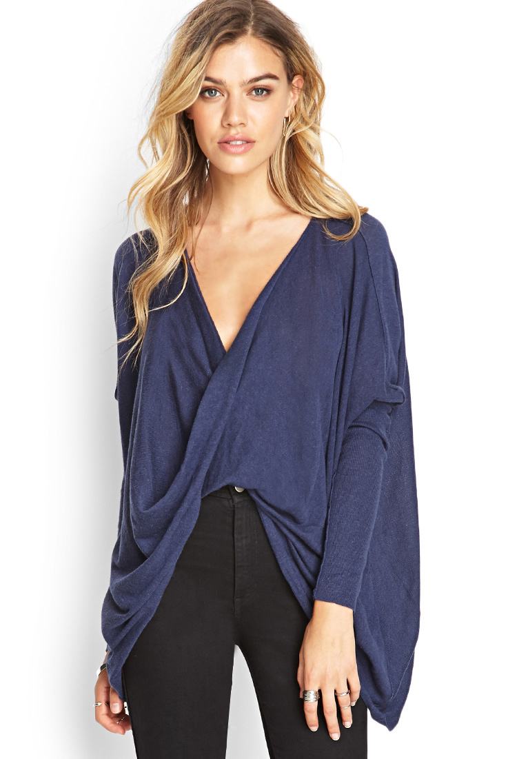 Forever 21 Twisted Front Sweater in Blue (Navy) | Lyst