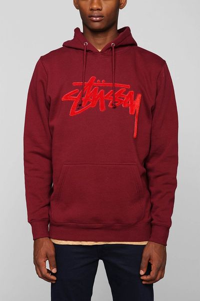 Stussy Velvet Stock Pullover Hoodie Sweatshirt in Red for Men (MAROON