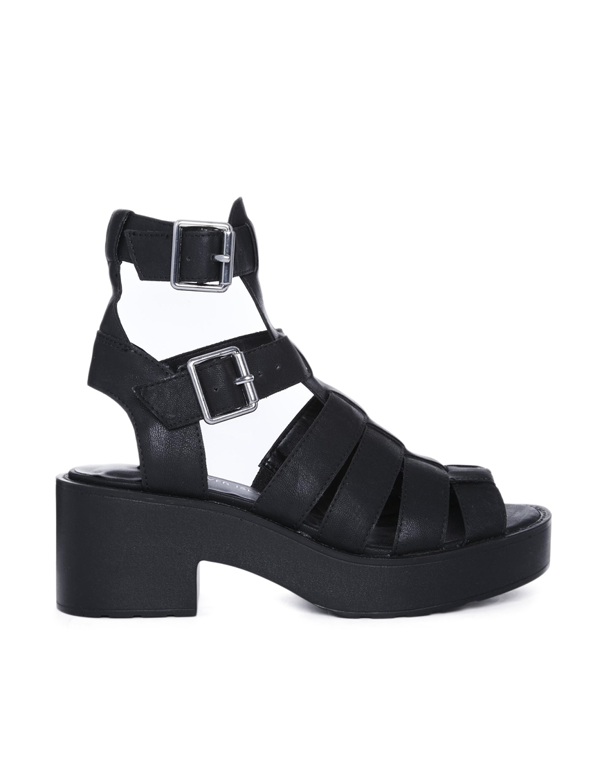 River Island Black Chunky Low Heeled Gladiator Sandals in Black | Lyst