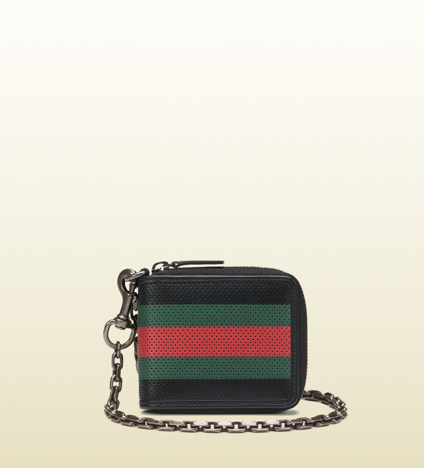 Gucci Perforated Leather Web Chain Wallet in Multicolor for Men (black) | Lyst