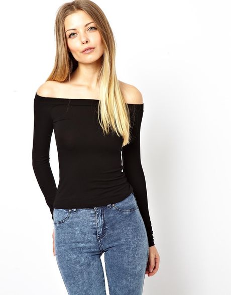 Asos Top with Off The Shoulder in Black | Lyst