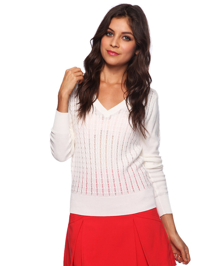 Forever 21 Sheer Cable Knit Sweater in White (CREAM) Lyst