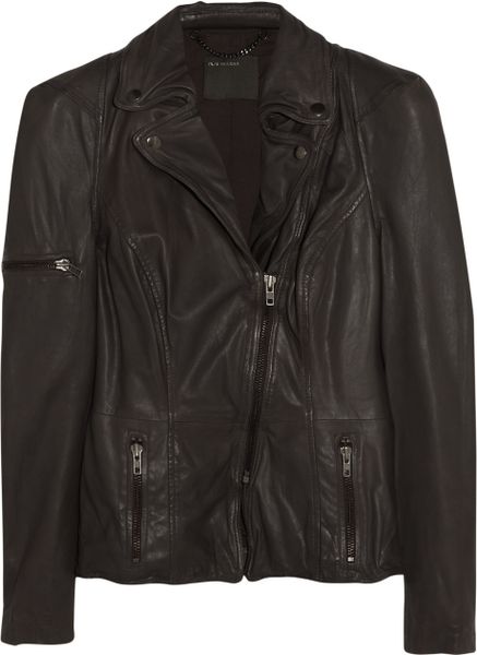 Muubaa Lyra Leather And Cotton-Jersey Biker Jacket in Gray (Dark gray