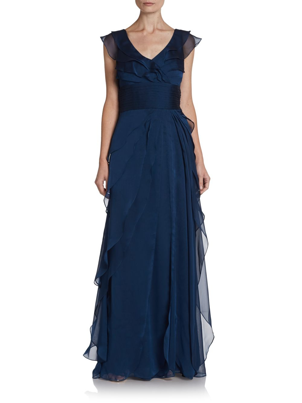 ruffle chiffon gown