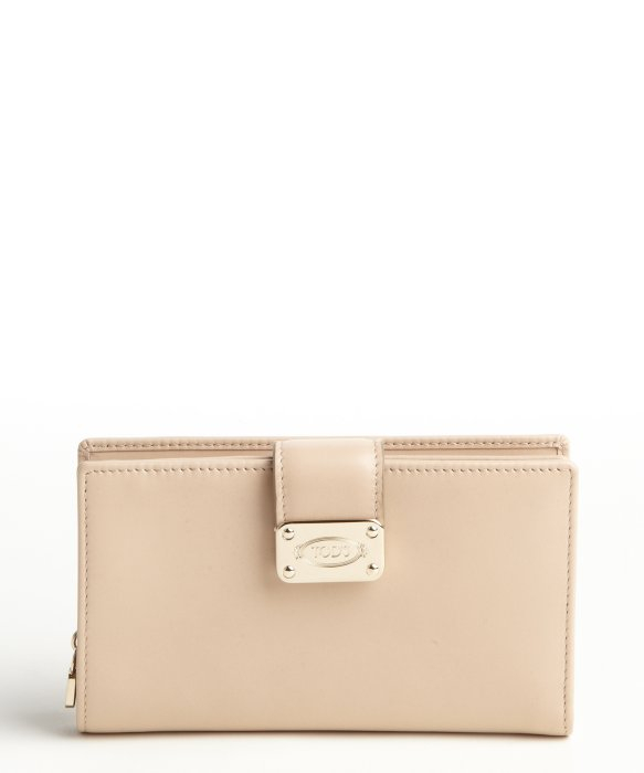 Tod's Nudo Leather Clasp Button Closure Wallet in Khaki Lyst