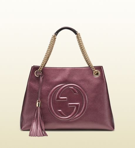 Gucci Soho Metallic Leather Shoulder Bag in Purple (burgundy) | Lyst