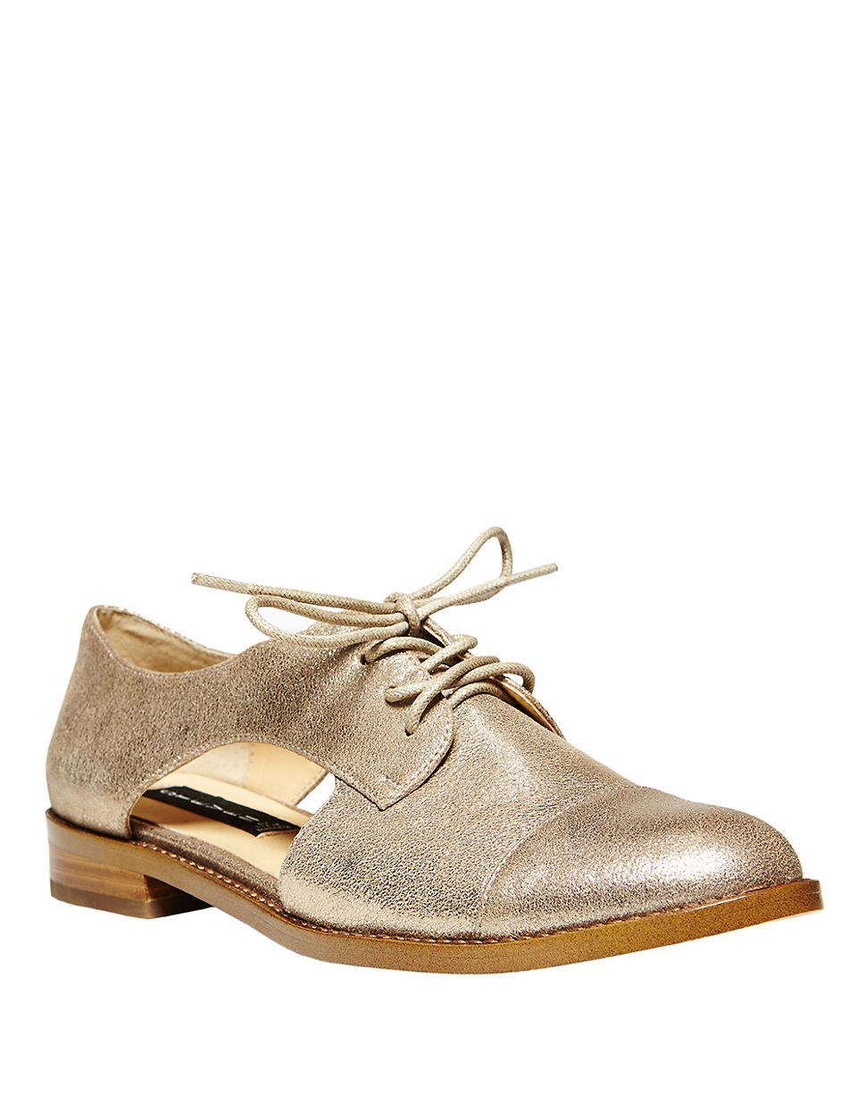 Steven By Steve Madden Allovr Metallic Leather Oxfords in Silver Lyst