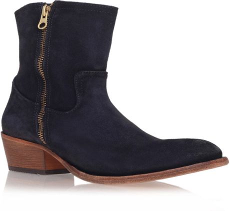 navy blue low heel boots