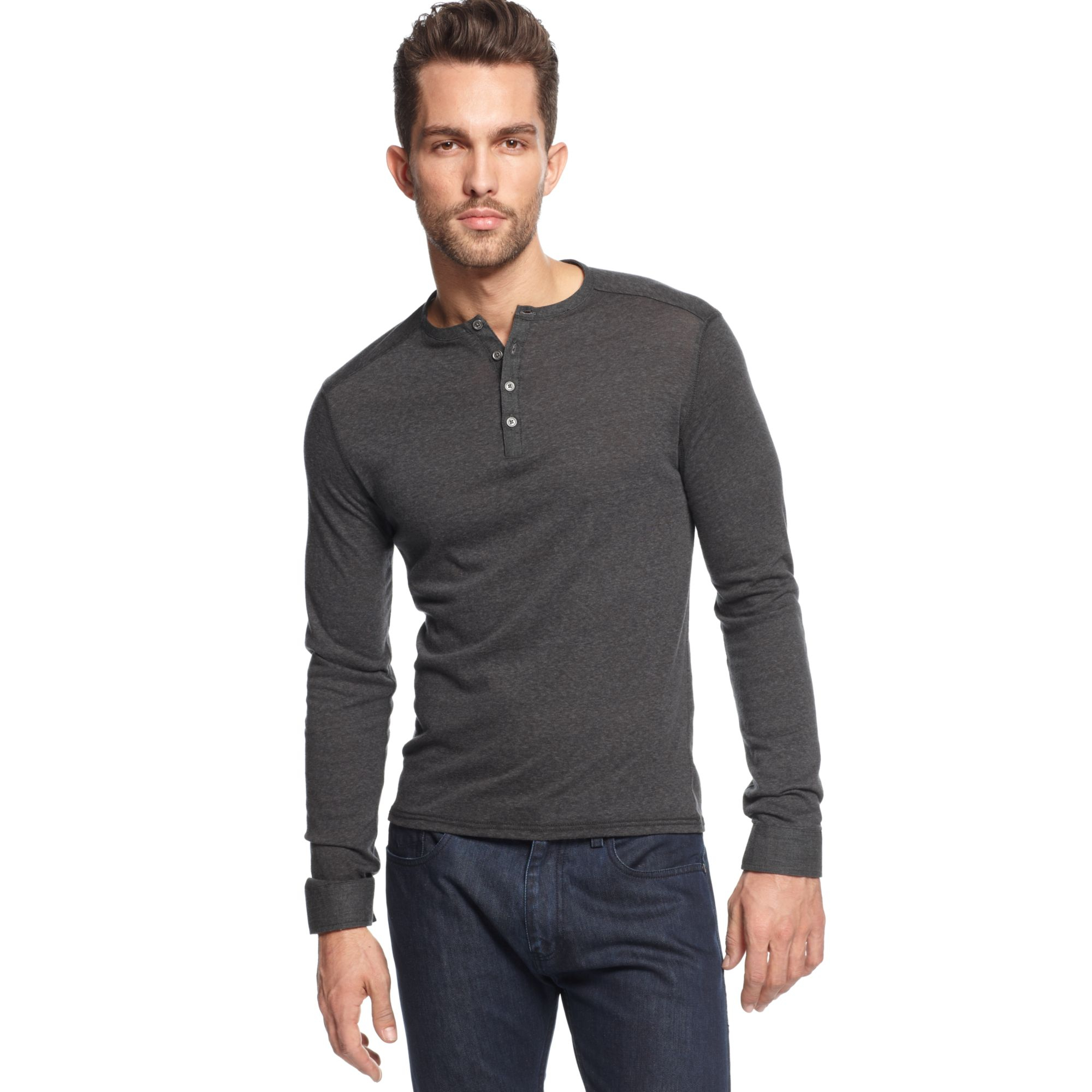 Vince Camuto Slim Fit Long Sleeve Henley Shirt In Gray For Men Phantom