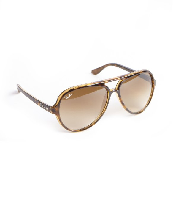 Rayban Brown Tortoise Print Acrylic 'Cats 5000' Aviator Sunglasses in