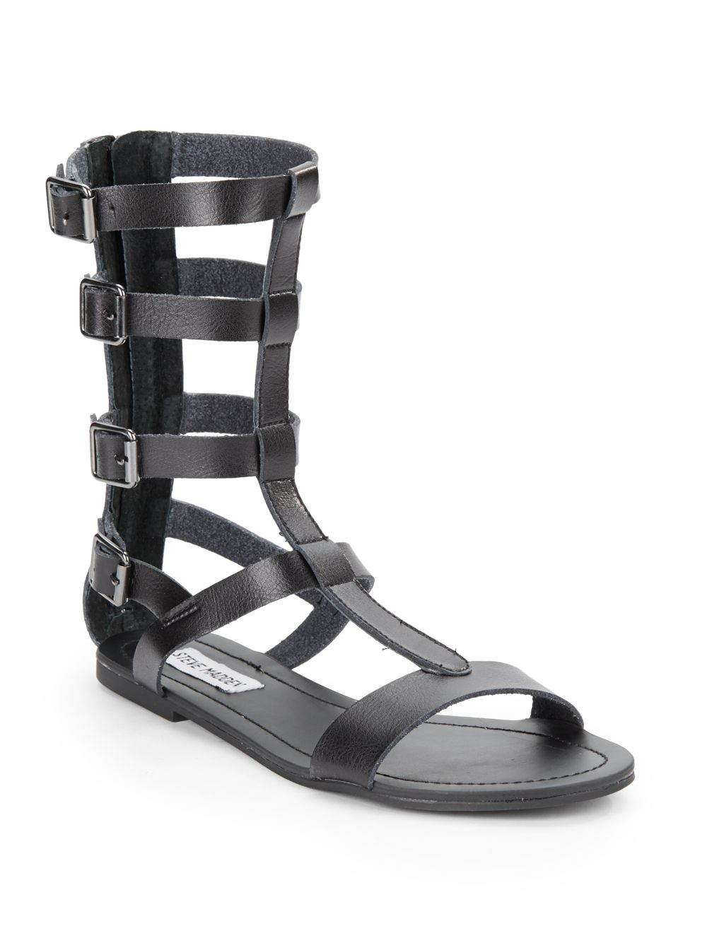 Steve Madden Gunterr Leather Gladiator Flat Sandals in Black | Lyst
