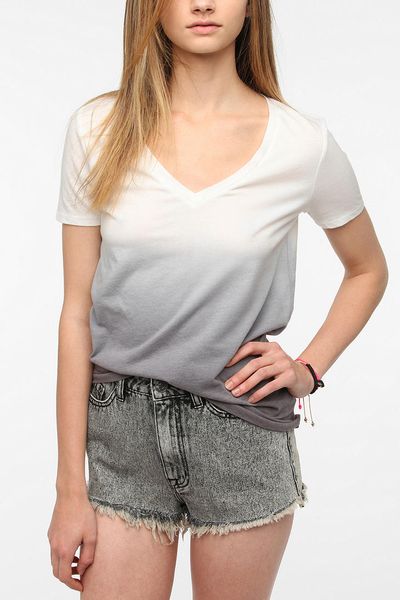 Urban Outfitters Washed V-Neck Tee in White (DIP DYE) - Lyst